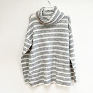 Loft Long Sleeve Striped Soft Turtleneck Sweater Gray White Small